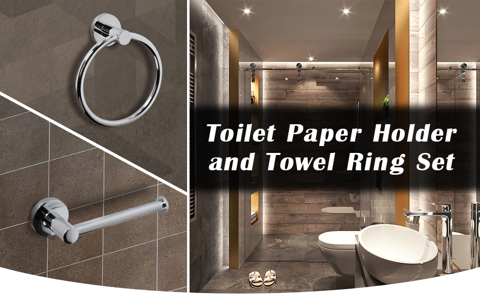 MEGAVOW 2 Pieces Toilet Paper Holder and Towel Ring Set, Toilet Roll