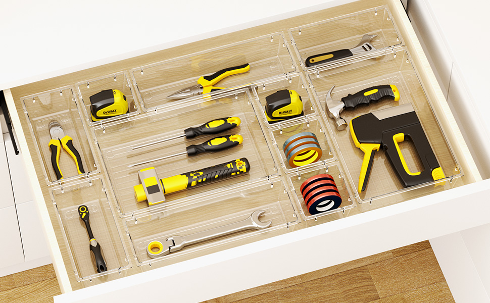 Vizgifin 6 PCS Drawer Organiser Set, 3 Sizes Versatile Drawer Divider Organisers Trays for