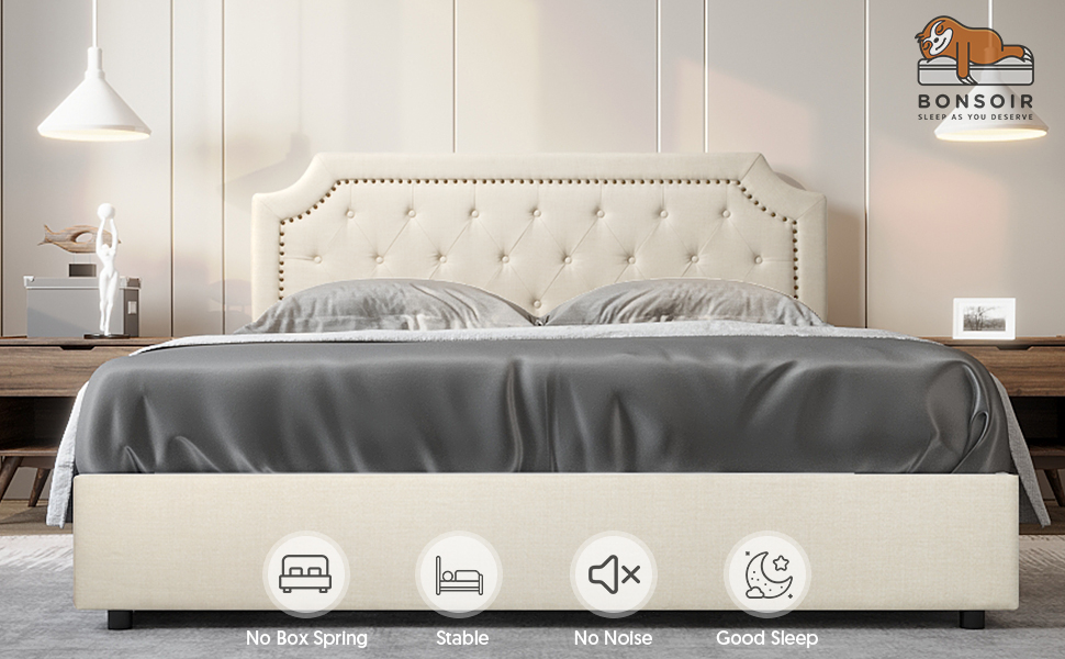 BONSOIR King Size Storage Bed Frame Upholstered Low Profile