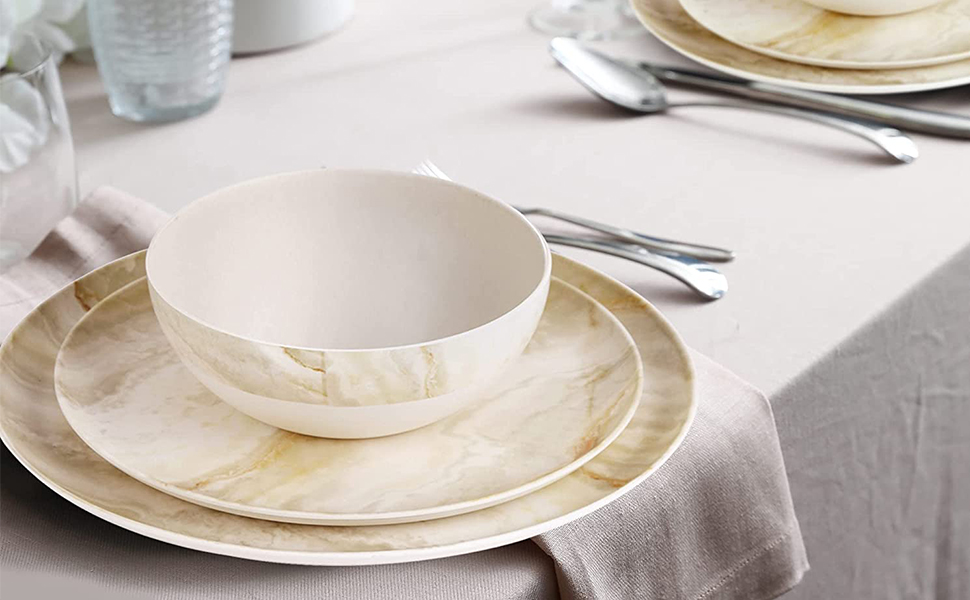 GIA Everyday 12 Pieces Bamboo Melamine Dinnerware Set for