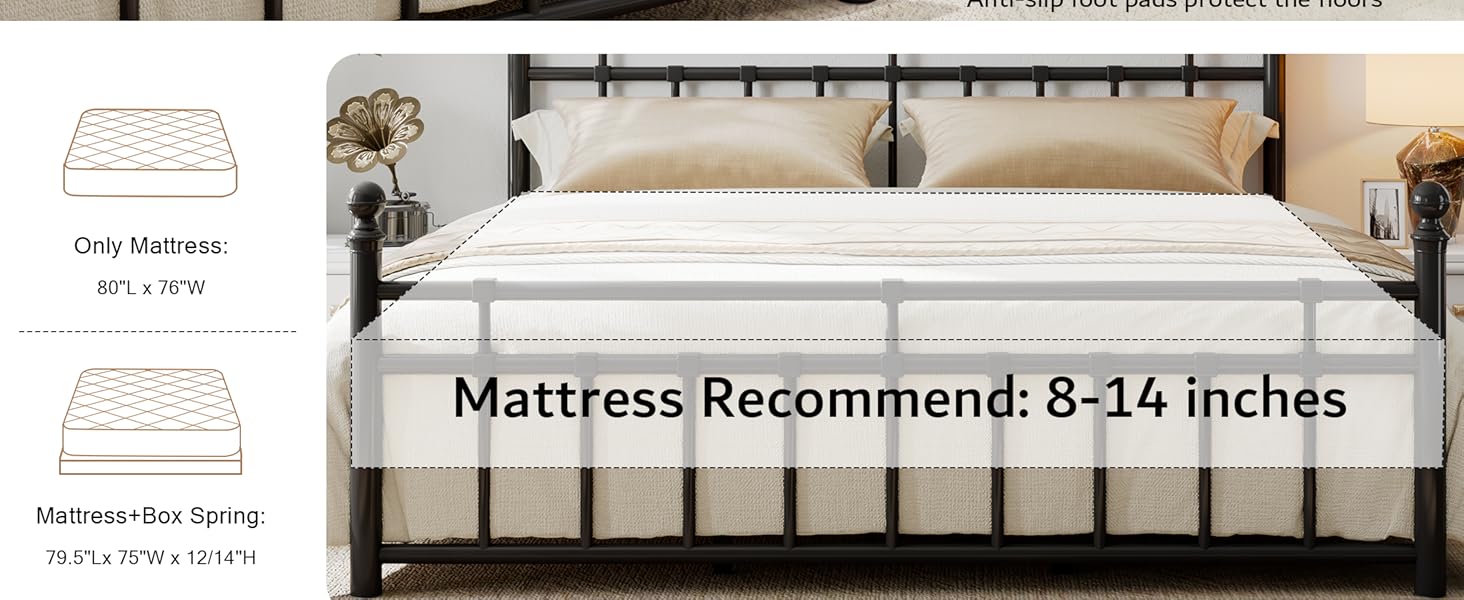 iPormis King Metal Bed Frame with Vintage Headboard and