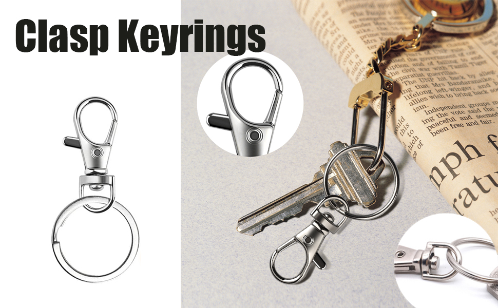 60 Pcs Keyring Rings Key Ring Hoops, Metal Key Ring Clips Swivel Lobster Clasps Key Chain