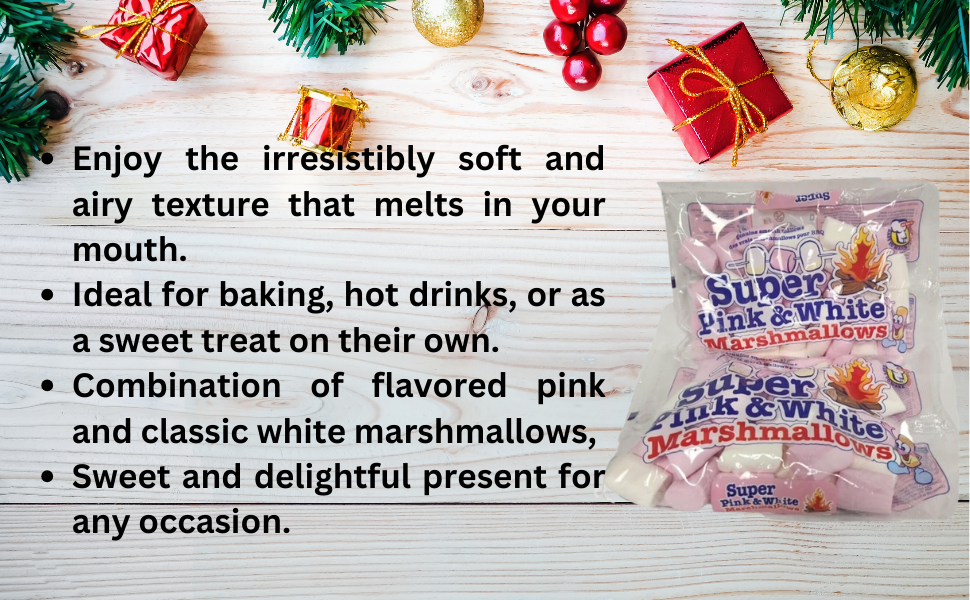Super Pink White Marshmallows Colorful Treats BBQ gift Pack of 2 Smooth Treats Flavor Christmas 