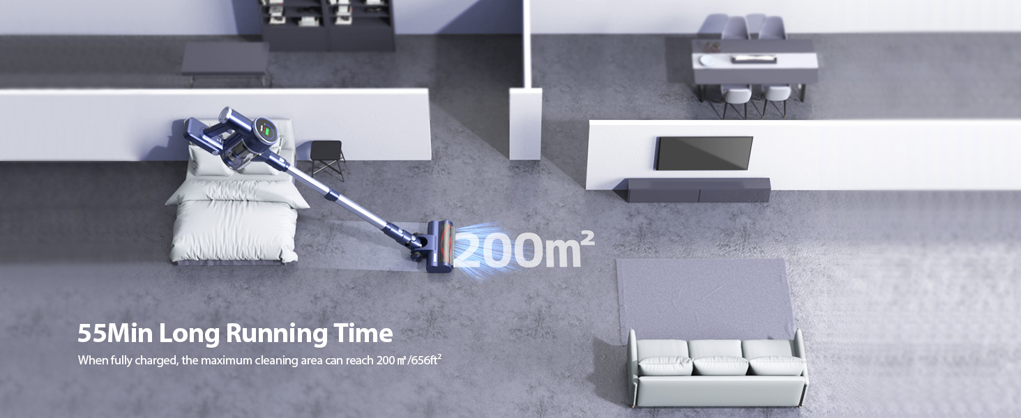 BuTure Cordless Vacuum Cleaner, 400W 33KPA Stick Vacuum With Automatic Dust Detection, Large LED Display, Up To 55Mins,Ultra-Quiet Handheld Vacuum Cleaners For Hardwood Floor Carpet Pet Hair -JR600 14 55Min Long Running Time