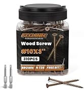 Wood Screws 3 Inch, FIXLINK Deck Screws #10 x 3, 310 PCS, Epoxy Coated, T25 Star Bit Above 1500 H...
