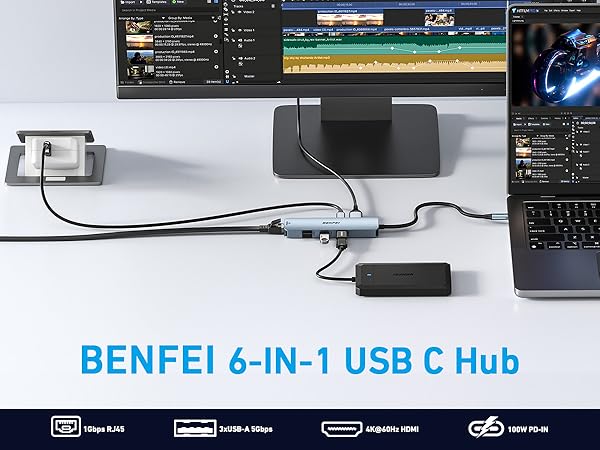 Amazon | BENFEI USB C ハブ 6-in-1: HDMI(4K@60Hz)、ギガビット