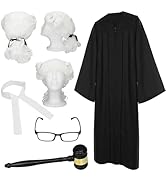 5Pcs Judge Costume with Wig, Gavel, Glasses, Collar, Judge Robe Set for Halloween, Cosplay, Mock ...