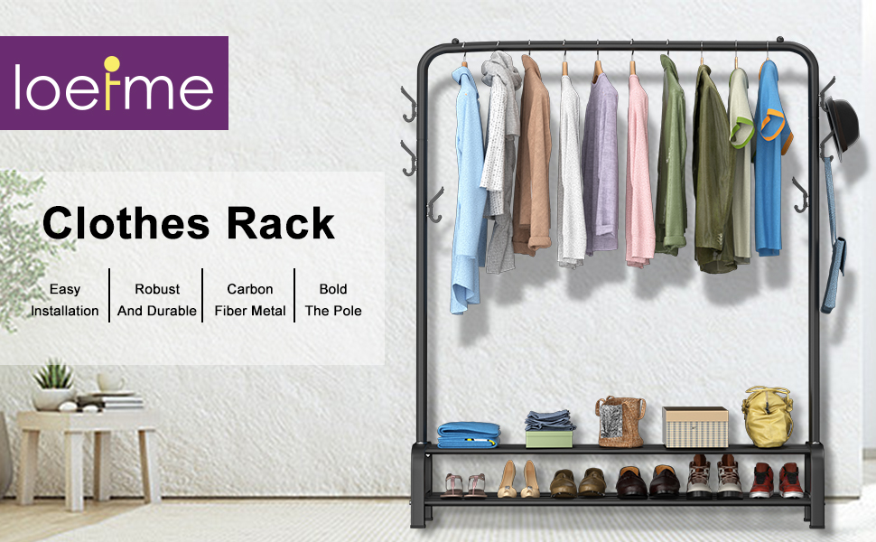 LOEFME Clothes Rail, Clothes Rails for Bedroom, Heavy Duty Clothes Rack