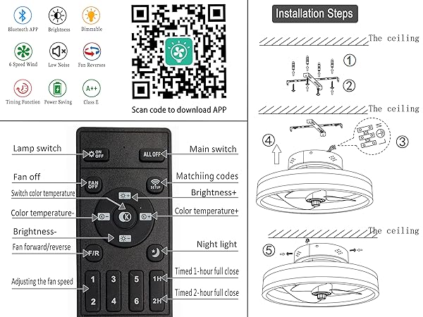 LED Ceiling Fans with Lights Reversible with Remote Control and Bluetooth APP DC Motor Ceiling Fan