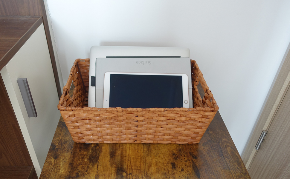 Onlytak Large Wicker Storage Basket, Metal Frame, Set of 2