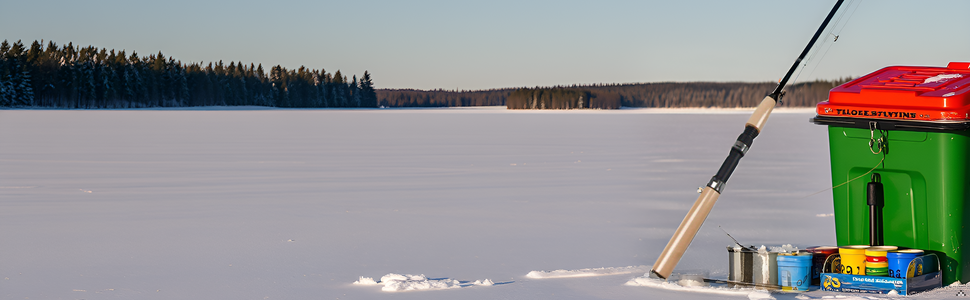 A serene frozen lake surrounded by snow-covered trees, creating a picturesque winter wonderland back