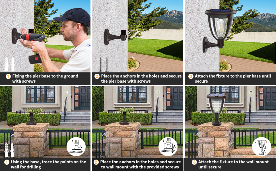 TYCOLIT 2 in 1 Solar Post Light Photocell Sensor Wall Lights Outdoor