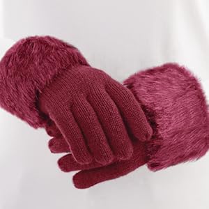 Collections Etc Foxy Faux Fur Trimmed Knit Gloves at Amazon