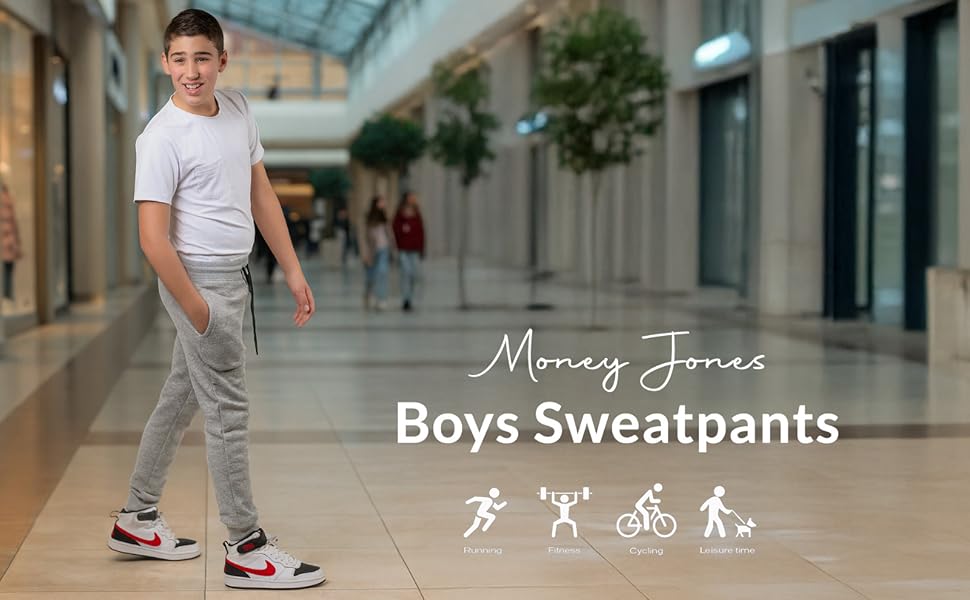 MONEY JONES ESSENTIALS Boys Sweatpants 3Pack - Fleece Joggers, Drawstring & Pockets, Slim Fit - Order 1 Size Up for Relax Fit 2 boys sweatpants youth boy joggers jogger pants kids sweat jogging niños sweats teens fleece