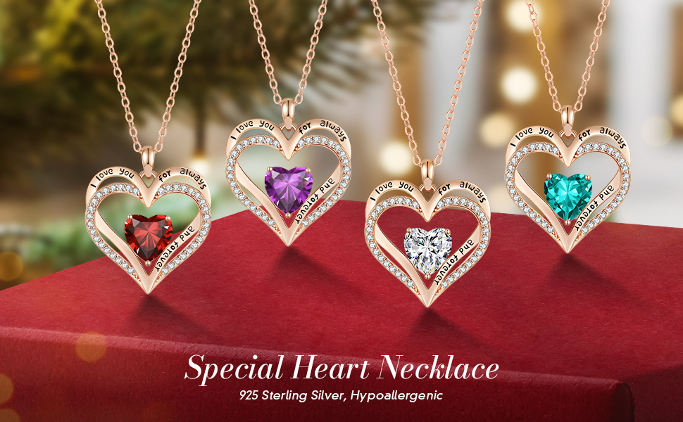 Heart Necklaces for Women  925 Sterling Silver Birthstone Pendant Necklace