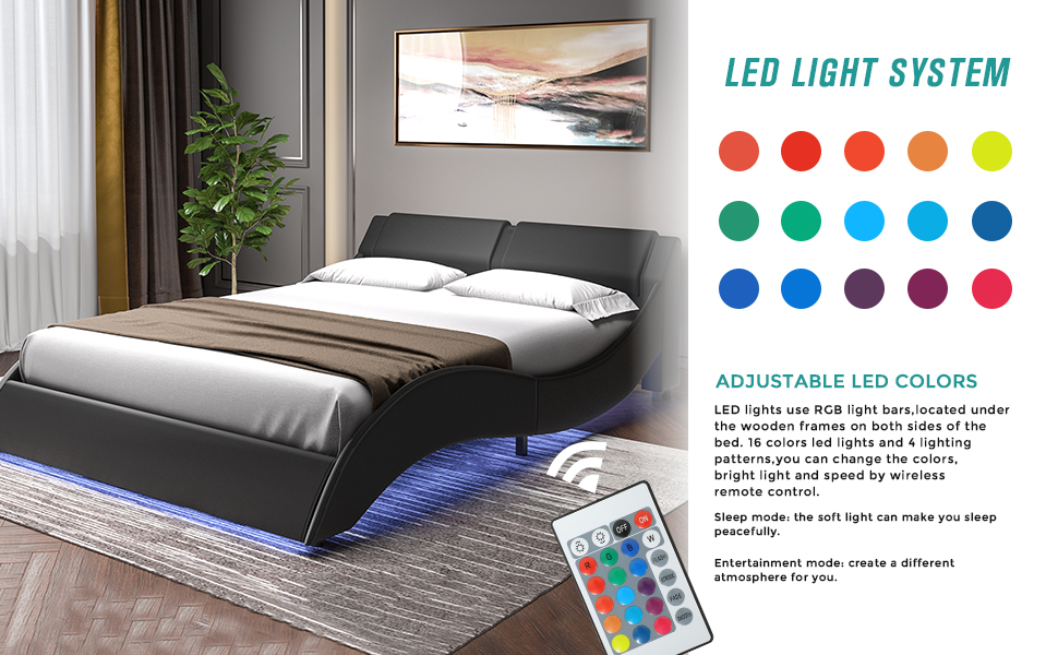 DICTAC Queen Led Bed Frame Upholstered Platform Bed frame