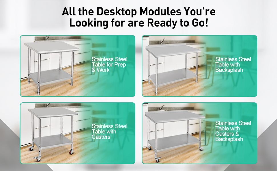 Stainless steel work table features