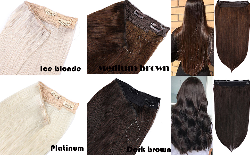 Funssiso Halo Hair Extensions real human hair Balayage