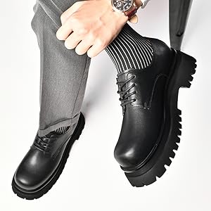 Amazon.com | Mens Black Leather Derby Shoes Non-Slip 2.36