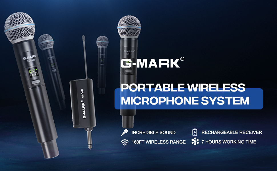 GMARK Wireless Microphone, VHF Metal 4 Handheld Cordless