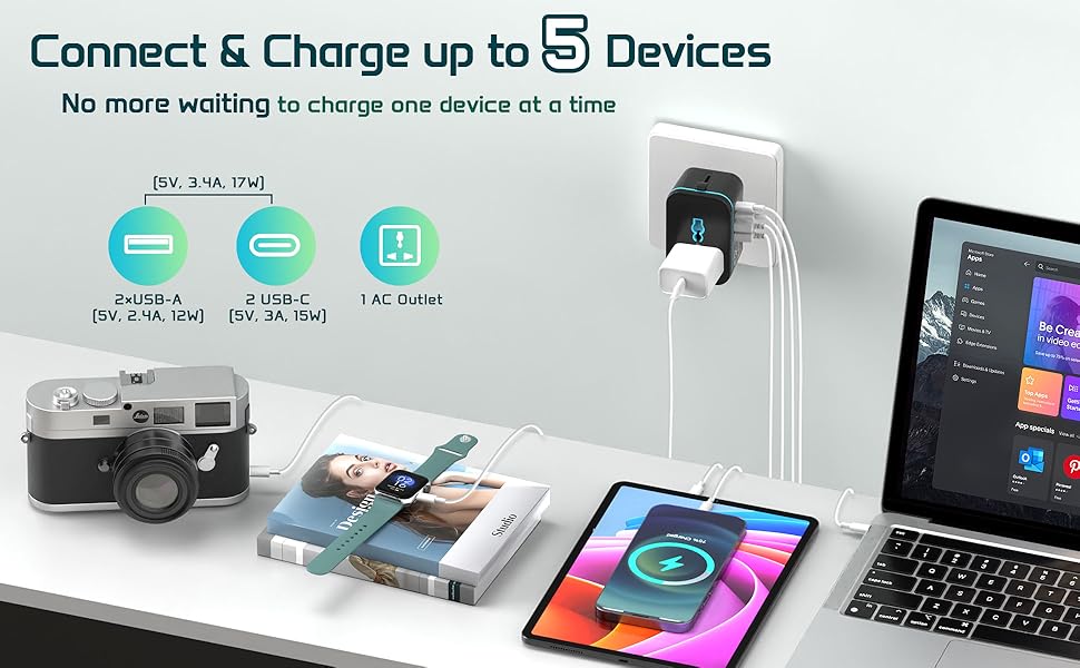 Universal Travel Adapter Worldwide, TECSIX European Travel Plug Adapter with 2 U... 18 Universal Travel Adapter