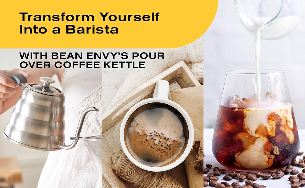 Bean Envy Pour Over Coffee Kettle 40 oz, Stainless Steel