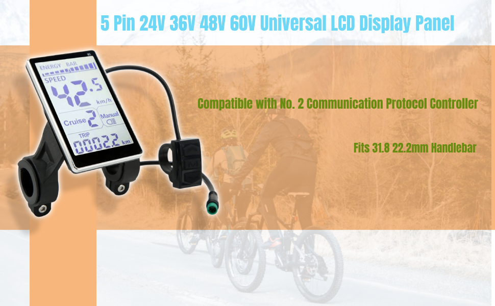 Electric Bike Computer, 5 Pin 24V 36V 48V 60V Universal LCD Display Panel Compatible with No. 2