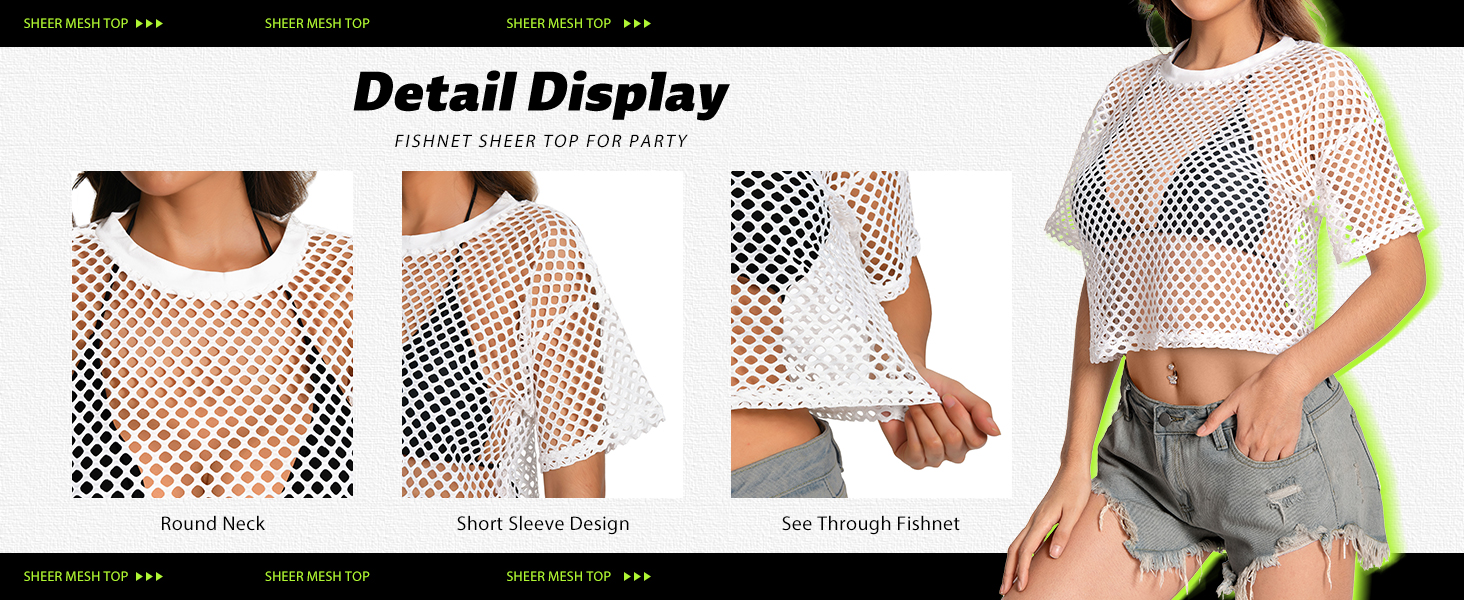 Women Sheer Mesh Shirts Loose Casual Tops