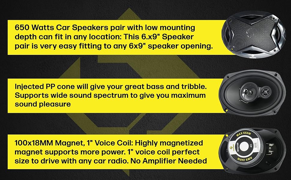 Bass Rockers BR6930 6x9 3Way Car Audio Coaxial Speakers