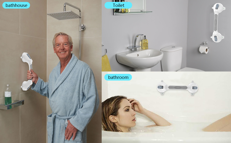 2 Pack Gray Suction Cup Adhesive Grab Bar with Indicator 15