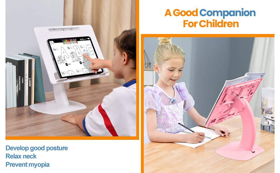 nediea Adjustable Laptop Stand Desk, Foldable Lap Desk For Kids Booking Reading Portable, Pink