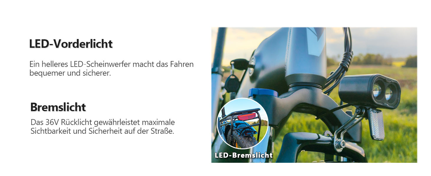 Technisches Diagramm oder Handbuch in Nahaufnahme mit den technischen Daten der LED-Scheinwerfer mit deutschen Textbeschriftungen.