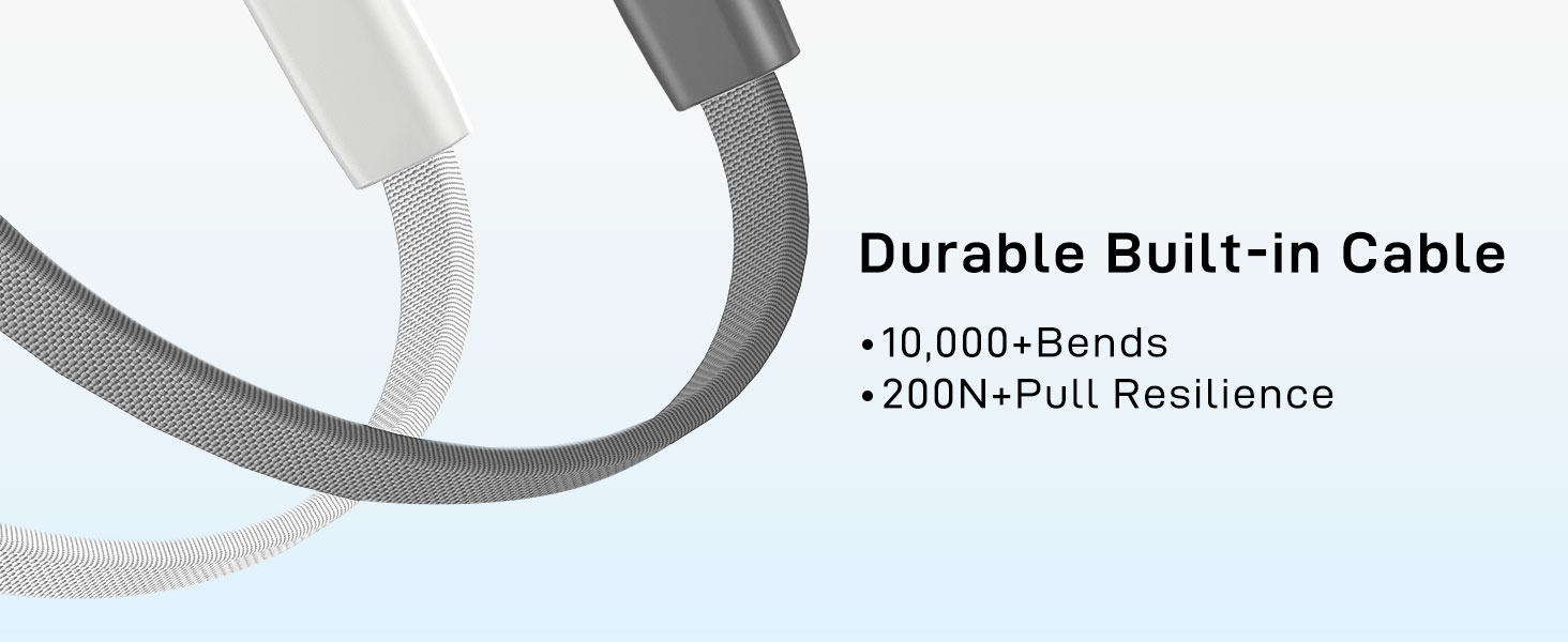 Durable Built-in Cable 10000+Bends.200N+Pull Resilience