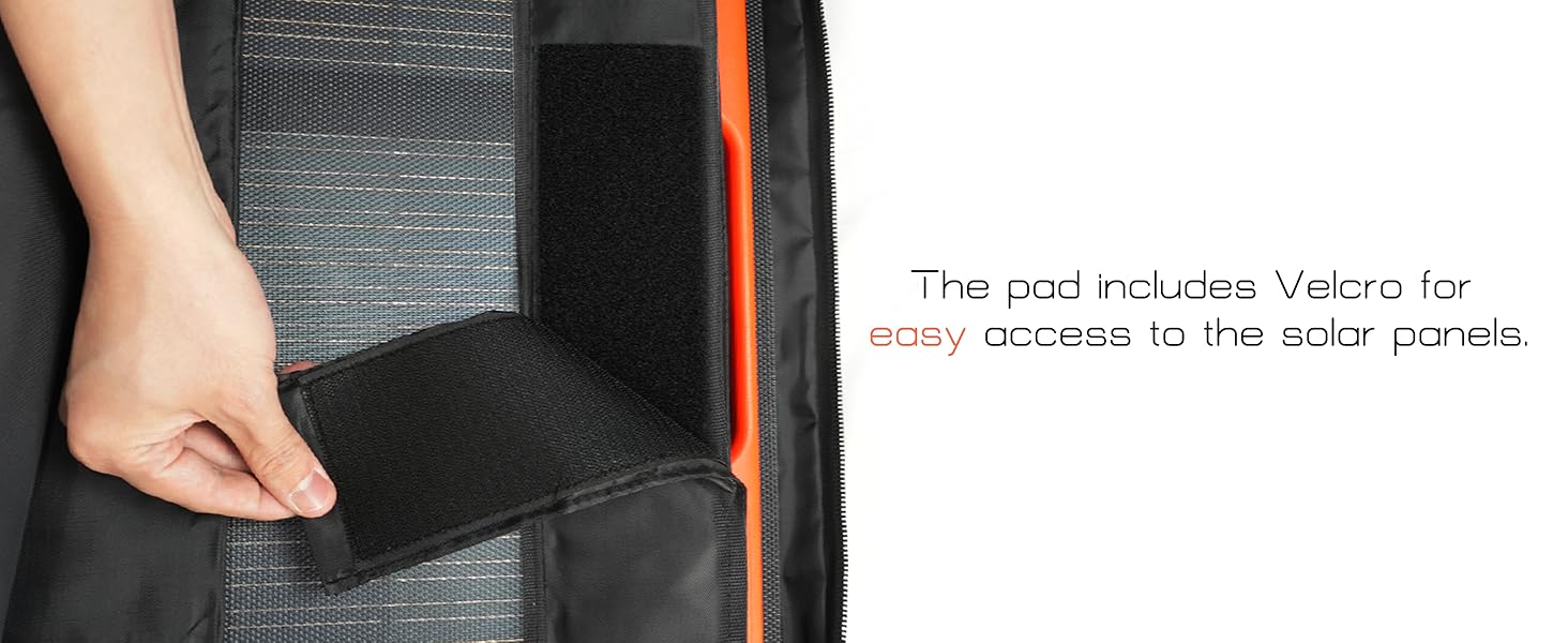 The pad includes Velcro for  easy access to the solar panels.