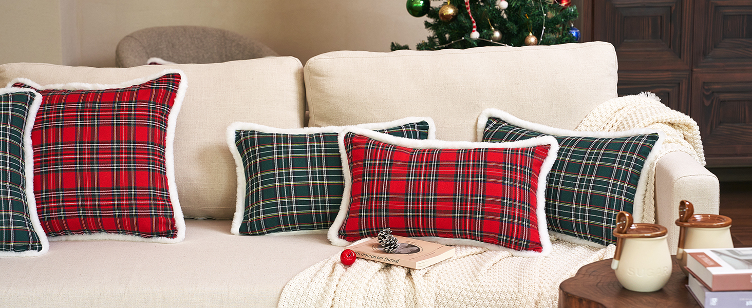 JOJOGOGO Red Tartan Plaid Christmas Lumbar Pillow Cover