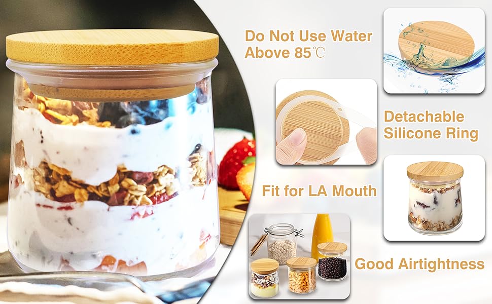 Lamnhin Oui Yogurt Jars Lids 12 Pack of Natural Bamboo