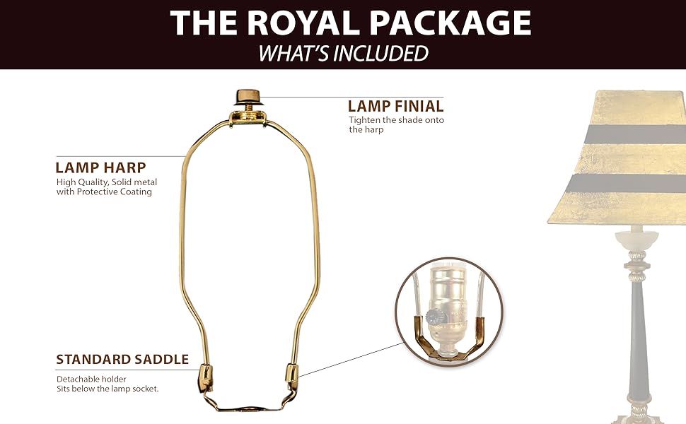 Royal Designs Heavy Duty Harp for Lamp Shade Holder, 8 inch, Antique