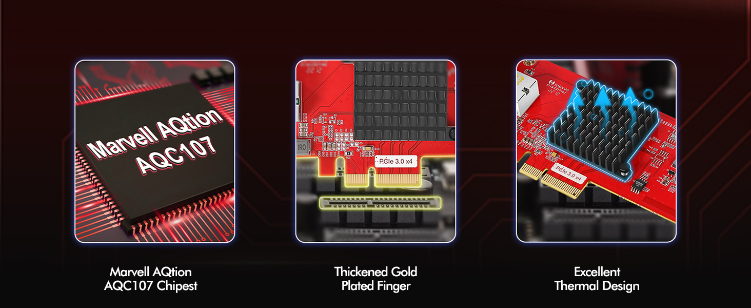 Tarjeta de red PCIe BaseT de 10 GB, controlador Marvell AQtion AQC107, adaptador