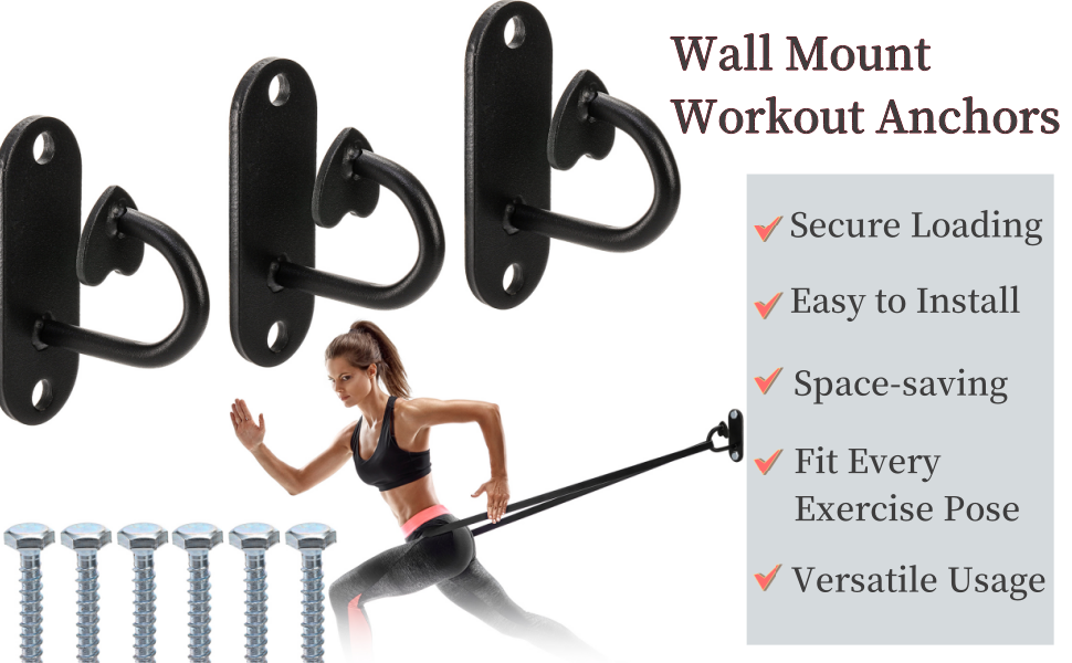 Tlence 3 Pcs Wall Mount Workout Anchors, Resistance Bands Wall Hooks, Space Saving