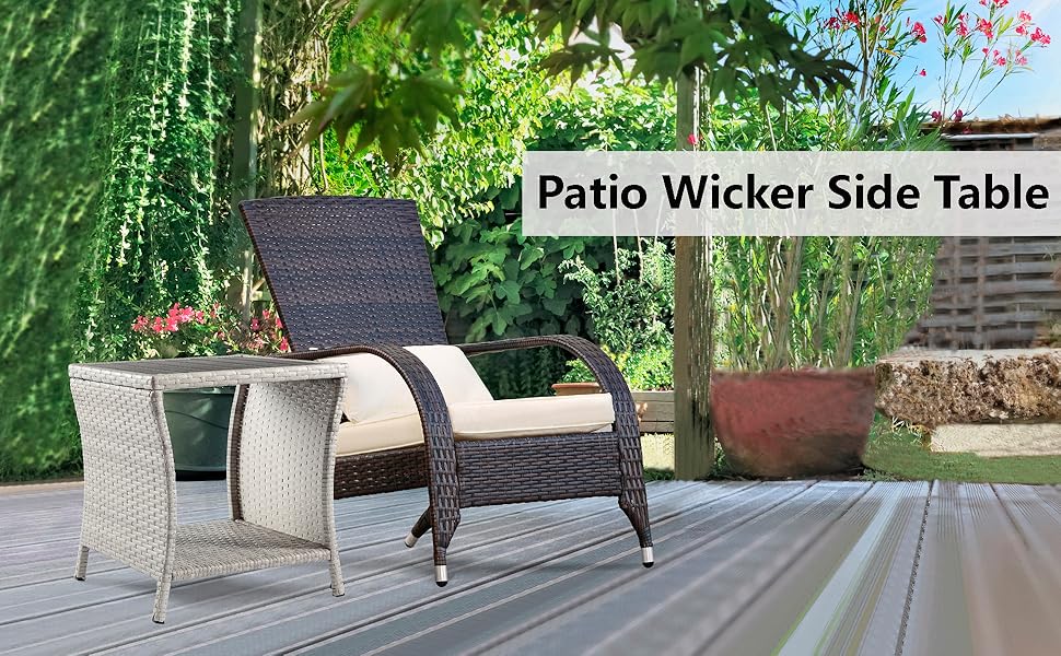Outdoor Side Table for Patio Small Rattan Wicker Coffee