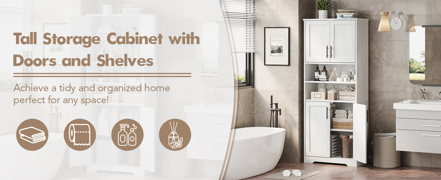 white tall bathroom cabinet