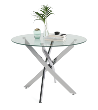 レトロスタイル 円形テーブル クローム脚 Amazon｜GOLDFAN ダイニングテーブル 丸 90cm ガラス丸テーブル