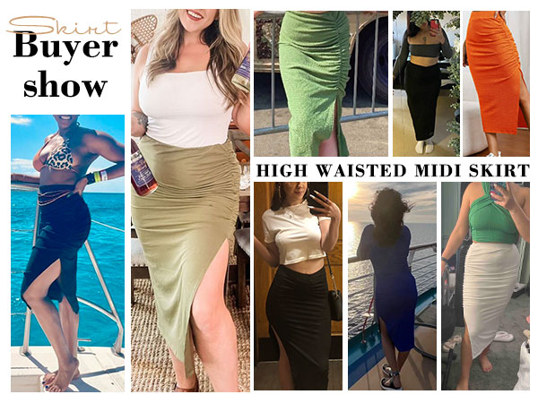 Amazon.com: EARKOHA Pencil Midi Skirt for Women 2024 Fall