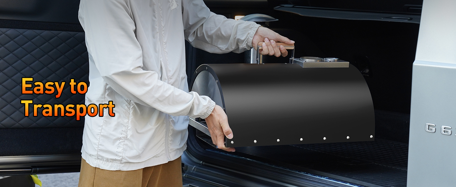 A man gently placed the pizza oven in the trunk.