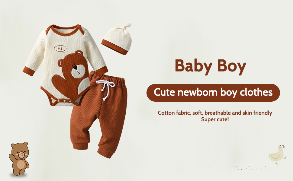 Awxoder Baby Boys Clothes Bear Print Long Sleeve Tops + Pants 3Pcs Outfit Set 11 Baby Boy Clothes