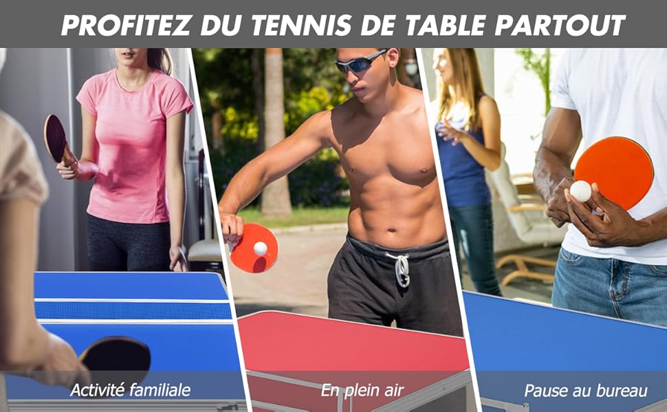 RELAX4LIFE Table De Ping-Pong Pliable Avec 2 Raquettes, Table De Tennis Portable Avec 2 Balles Et Filet Pour Intérieur/Extérieur, Armature En Alu Et 6 Pieds Antidérapants, 152X76X76CM, Rouge 15 7