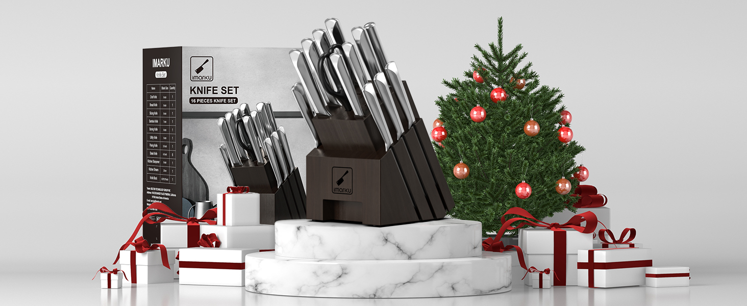 Kitchen Knife Set with Block Stainless Steel Knife Block Sets Christmas gifts for women