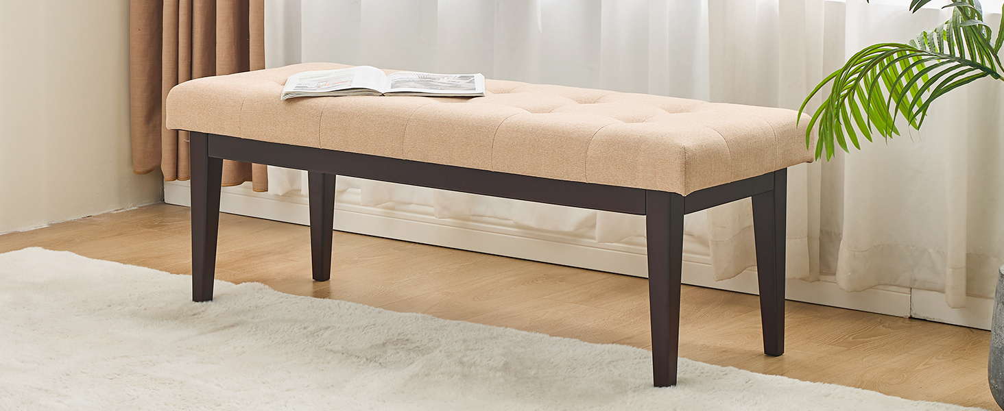 47.2" Button-Tufted Entryway Bench, Upholstered Faux Leather Ottoman Bedroom Bench End