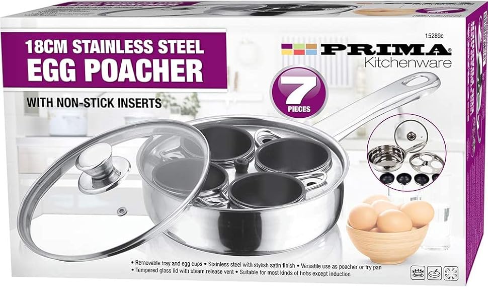 BARGAINSGALORE 7PC Stainless Steel Egg Poacher PAN 4 Hole Cup POACH