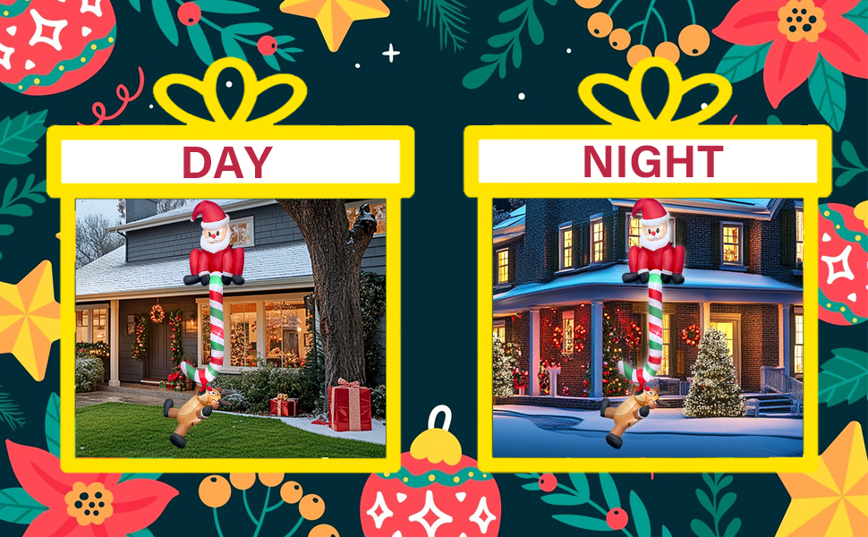 8ft Christmas Inflatables Hanging Santa with Reindeer